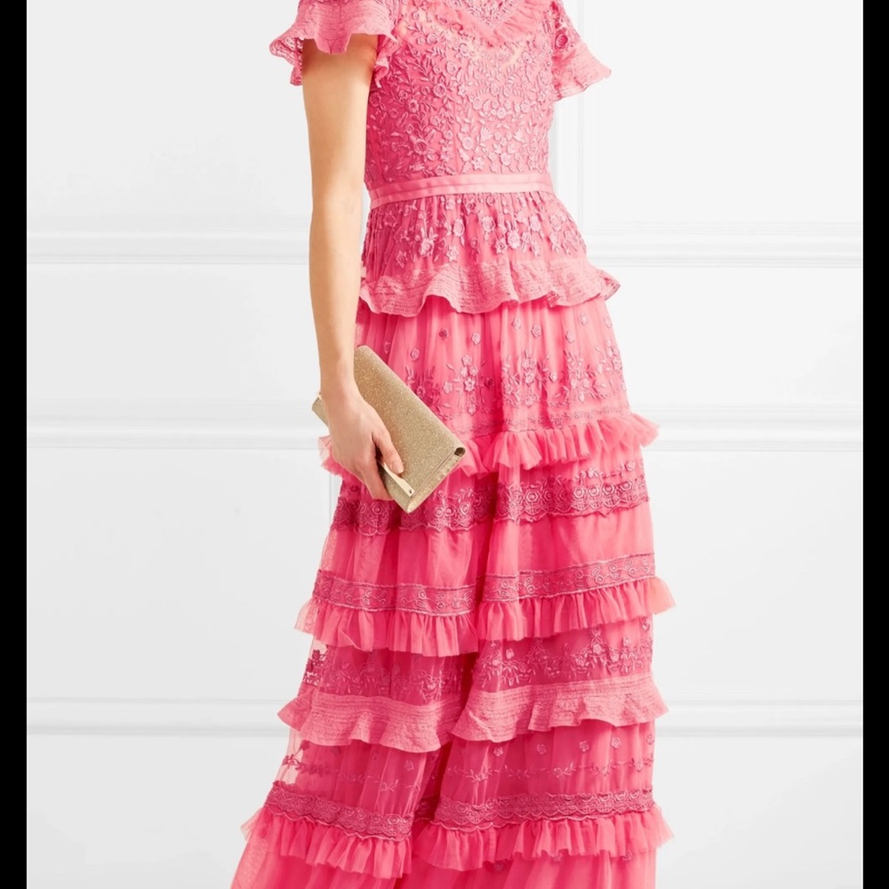 Needle and thread iris embroidered tulle gown